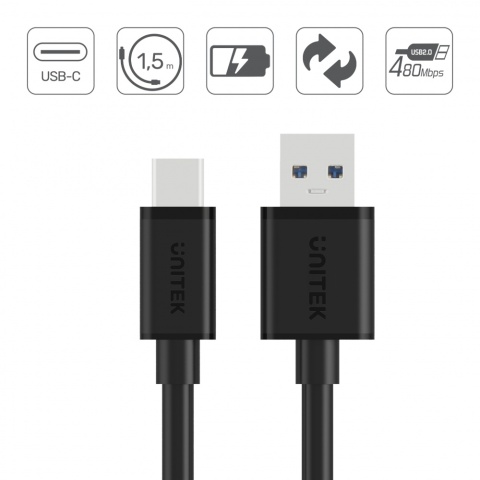 Unitek przewód USB-A USB-C 1,5m kabel USB 2.0 szybkie ładowanie 15W