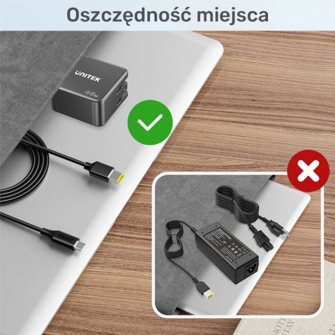 Kabel zasilający Unitek C14115BK 1.8m 65W USB C do Lenovo