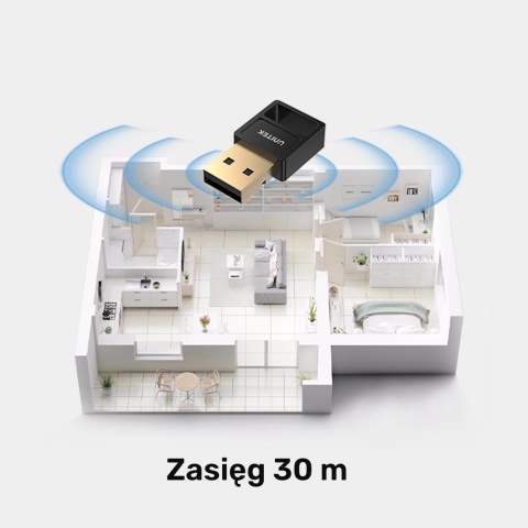 Unitek Adapter Bluetooth B105B 5.3 USB A czarny BLE zasięg 30 m