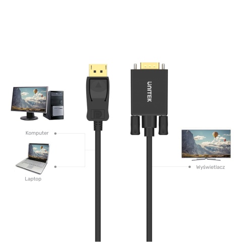 Unitek Adapter DisplayPort na VGA z kablem 180 cm Full HD