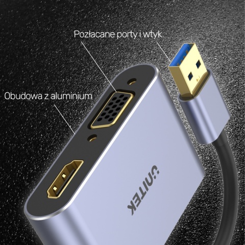 Unitek Adapter USB 3.0 HDMI VGA FullHD aluminiowy podwójny ekran