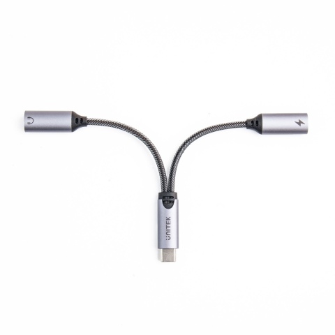 Unitek Adapter USB-C M206A 2x USB-C audio ładowanie 18W kompaktowy