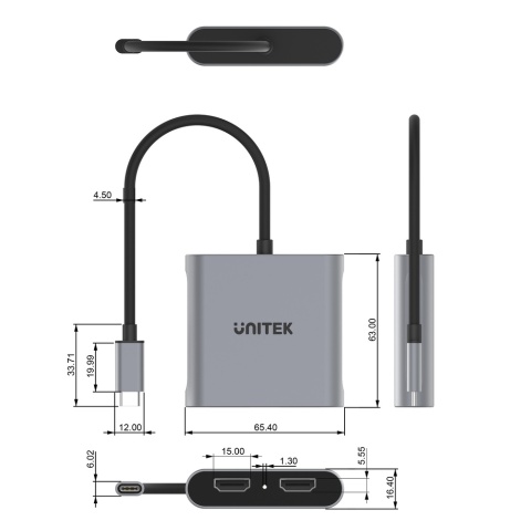 Unitek Adapter USB C V1404B 2x HDMI 4K 60Hz MST wydajny