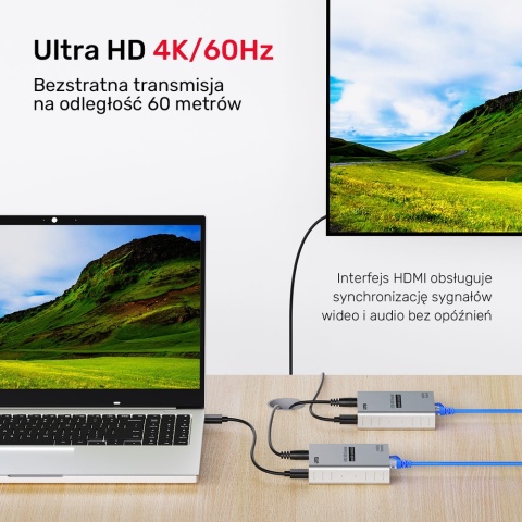 Unitek Ekstender HDMI V1164A 4K60 60m przez skrętkę Cat6 wydajny