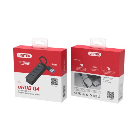 Unitek Hub USB-A 4 porty USB 3.1 aktywny ładowanie 10W