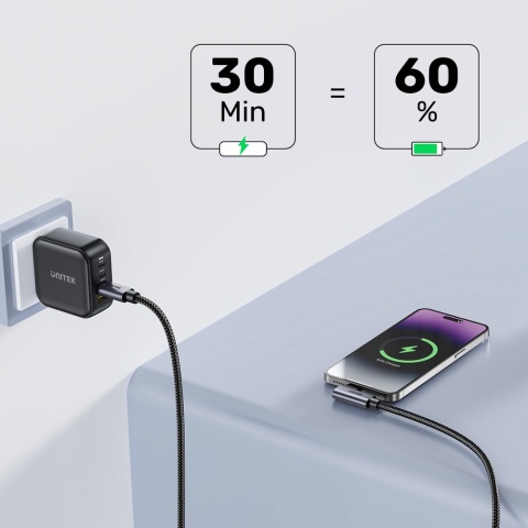 Unitek Kabel USB-C kątowy 90° 1m PD 100W nieplączący nylonowy