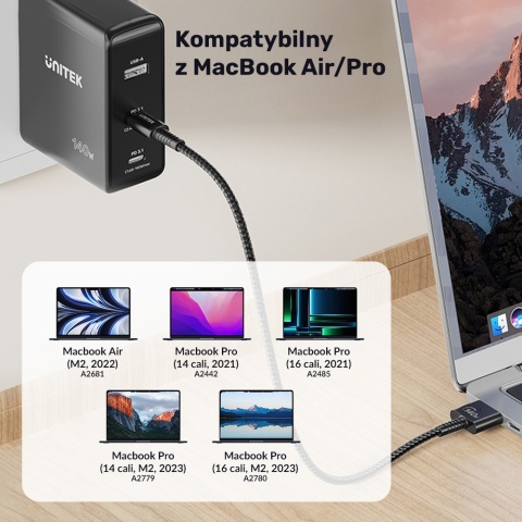 Unitek Kabel zasilający USB-C MagSafe 3 140W 1 m