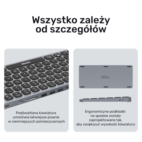 Unitek Klawiatura 9w1 hub USB HDMI 4K PD 100W ergonomiczna