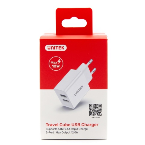 Unitek Ładowarka P1113A 2x USB-A 12W kompaktowa biała