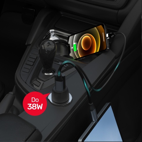 Unitek Ładowarka samochodowa 38W USB C USB A szybka QC3.0 kompaktowa