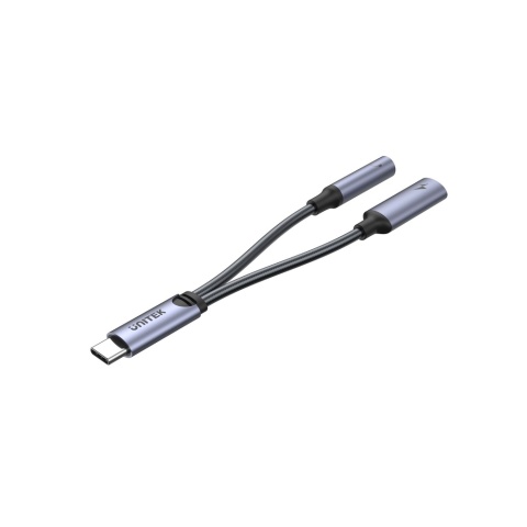 Unitek M205A Adapter USB-C minijack 3,5 mm 60W ładowanie PD słuchawki
