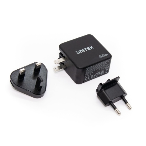 Unitek P1117B Ładowarka GaN 65W USB C 3 porty PD QC 30W kompaktowa podróżna