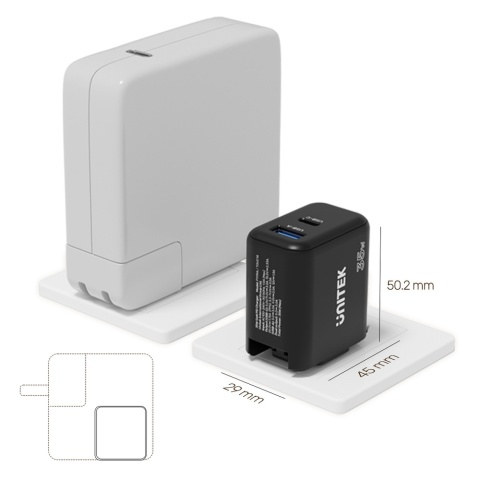 Unitek P1119A ładowarka GaN 35W USB-C USB-A kompaktowa podróżna