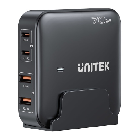 Unitek P1228ABK Ładowarka biurkowa GaN 70W 2xUSB-C 2xUSB-A szybka podróżna