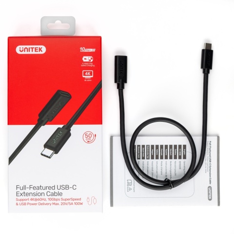 Unitek Przedłużacz USB C 1,5 m 10Gbps 4K PD 100W wydajny