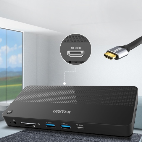Unitek Przełącznik KVM D1077A Hub 4K HDMI USB C 100W 11 portów kompaktowy