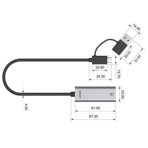 Unitek U1313C Przejściówka USB A C na RJ45 2.5G Ethernet wydajna