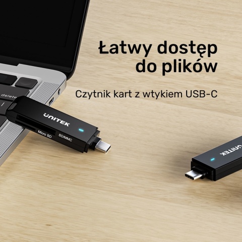 Unitek Y-9328 Czytnik kart SD microSD USB C szybki kompaktowy