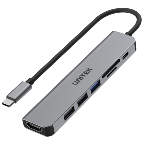 Unitek uHUB S7+ Hub USB C aluminium 7w1 PD 100W HDMI 4K SD