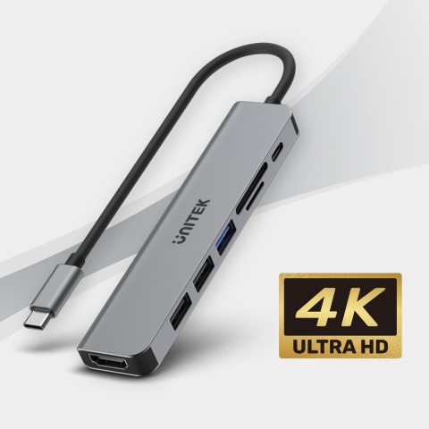 Unitek uHUB S7+ Hub USB C aluminium 7w1 PD 100W HDMI 4K SD