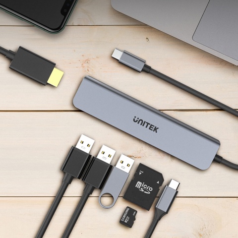 Unitek uHUB S7+ Hub USB C aluminium 7w1 PD 100W HDMI 4K SD