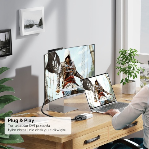 Unitek Adapter V1429A01 USB-C do DVI Full HD 1080p 15cm Biały