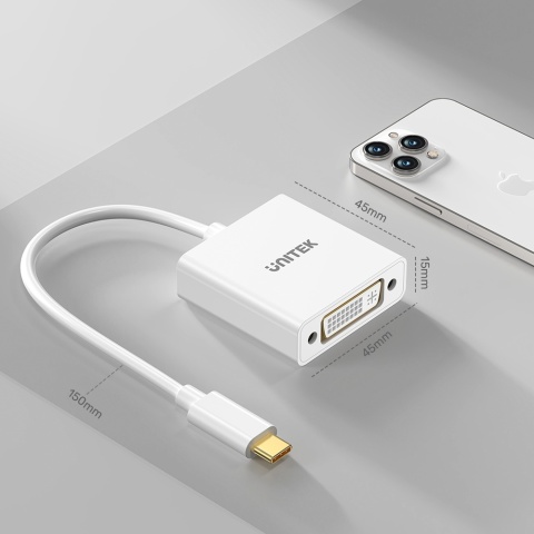 Unitek Adapter V1429A01 USB-C do DVI Full HD 1080p 15cm Biały