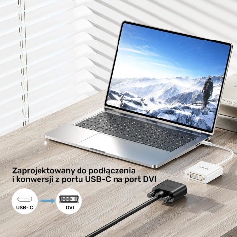 Unitek Adapter V1429A01 USB-C do DVI Full HD 1080p 15cm Biały