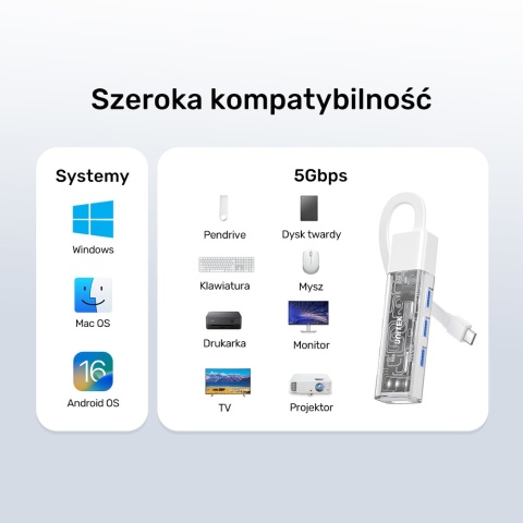 Unitek H1319ACL01 hub dwukierunkowy USB C USB A 5Gbps 4x USB A kremowy