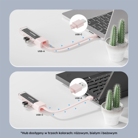 Unitek H1319ACL01 hub dwukierunkowy USB C USB A 5Gbps 4x USB A kremowy
