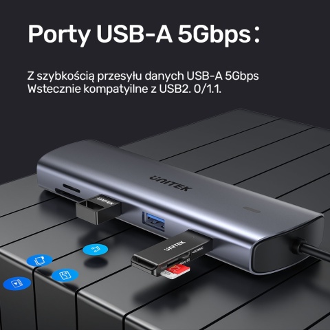 Unitek Hub D1113A 9w1 USB C HDMI VGA Gigabit Ethernet PD 100W kompaktowy