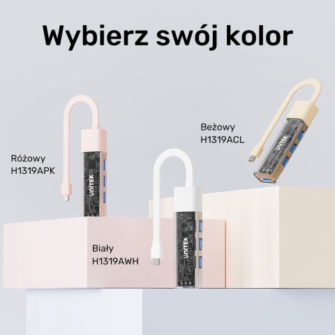 Unitek Hub H1319A dwukierunkowy USB-C USB-A 4x USB-A 5Gbps biały
