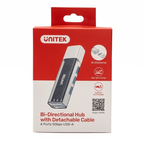 Unitek Hub H1319A dwukierunkowy USB-C USB-A 4x USB-A 5Gbps biały