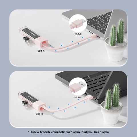 Unitek Hub H1319A dwukierunkowy USB-C USB-A 4x USB-A 5Gbps biały