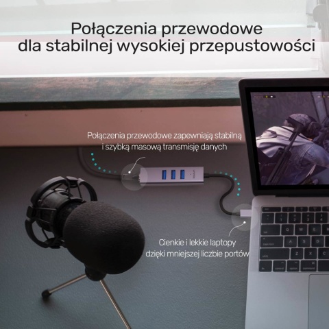 Unitek Hub USB C Y-3088B 4w1 Gigabit Ethernet 3x USB 5Gbps kompaktowy