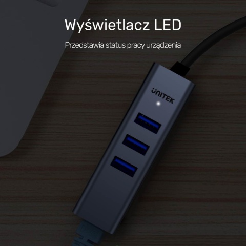Unitek Hub USB C Y-3088B 4w1 Gigabit Ethernet 3x USB 5Gbps kompaktowy