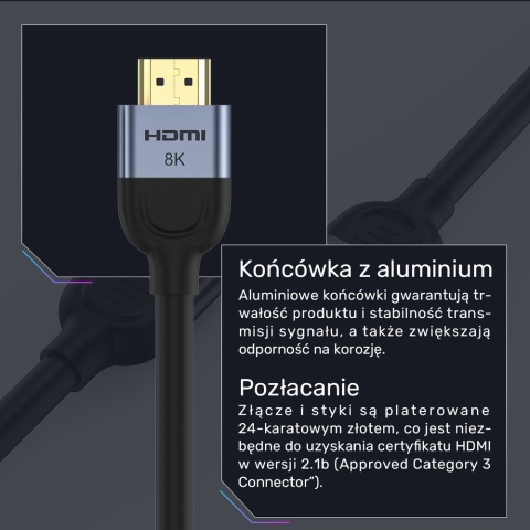 Unitek Kabel HDMI 2.1 8K 60Hz 5m czarny gaming 48Gbps do konsoli