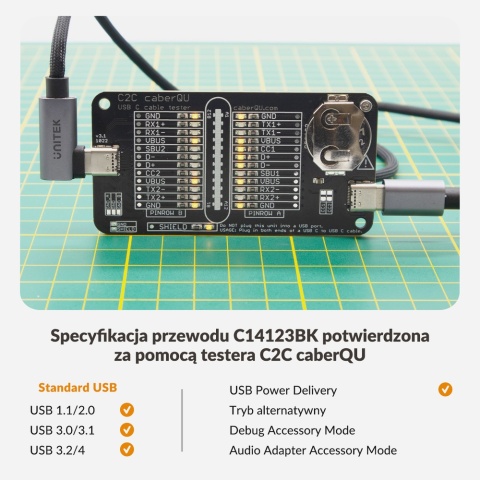 Unitek Kabel USB-C kątowy 90° 3m PD 100W nylonowy nieplączący