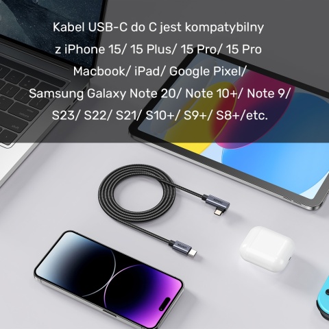 Unitek Kabel USB C kątowy 90° PD100W 5m nieplączący