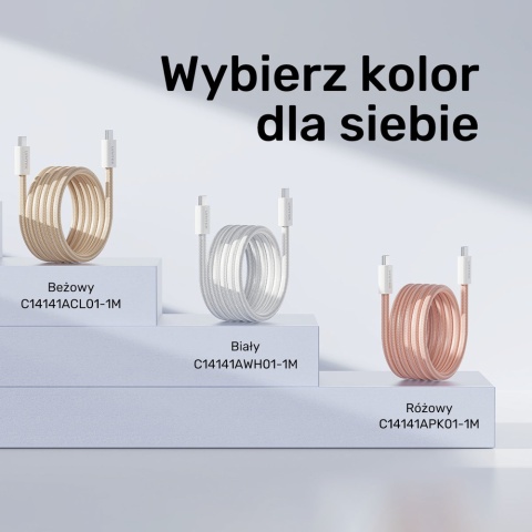 Unitek Kabel zwijany magnetycznie USB C PD 100W 1m różowy nylonowy