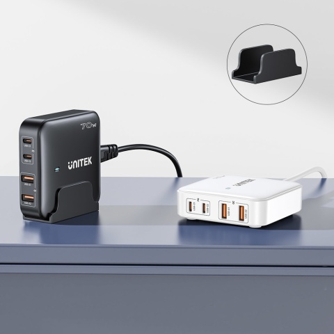 Unitek Ładowarka biurkowa GaN 70W 2xUSB C 2xUSB A szybka do laptopa