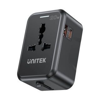 Unitek Ładowarka podróżna PD 20W uniwersalny adapter 2xUSB GaN