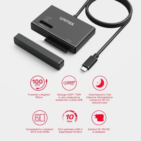 Unitek Mostek USB-C S1232A01-EU adapter SATA M.2 NVMe uniwersalny SSD