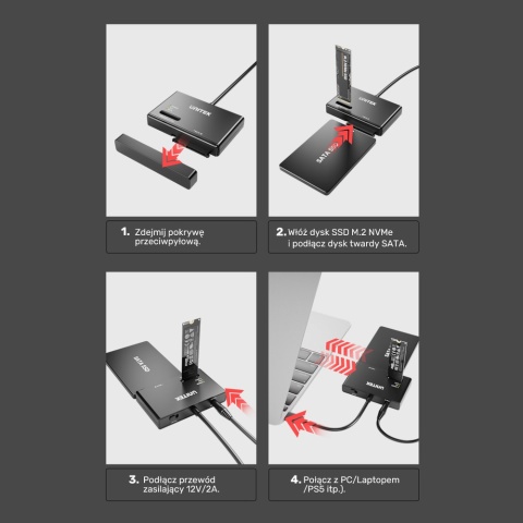 Unitek Mostek USB-C S1232A01-EU adapter SATA M.2 NVMe uniwersalny SSD