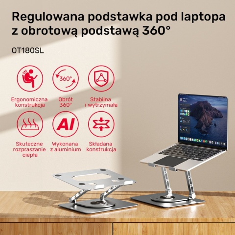 Unitek OT180SL Podstawka pod laptopa 10-16 cali obrotowa 360 regulowana