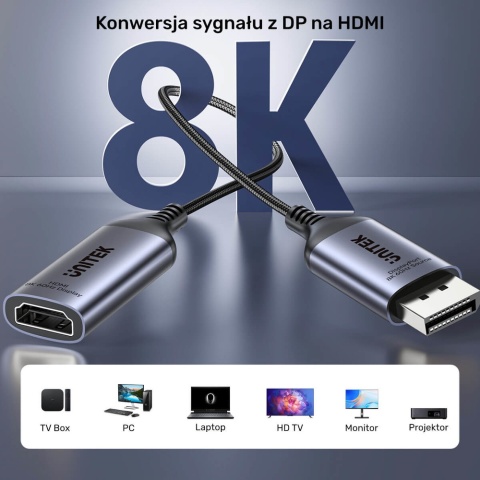 Unitek Przejściówka DisplayPort V1611A01 na HDMI 2.1 8K60Hz