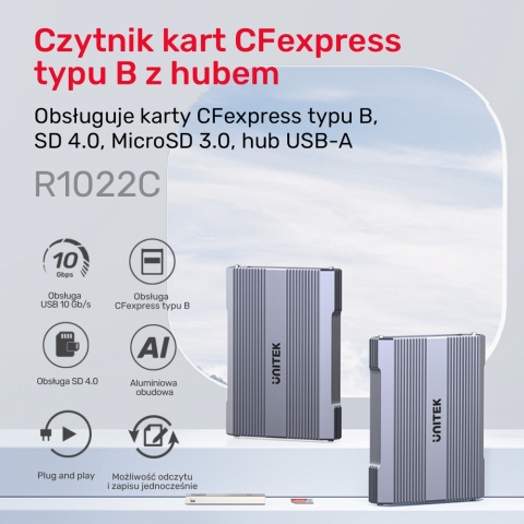 Unitek R1022C01 Czytnik kart CF Express SD microSD USB A 10 Gbps HUB