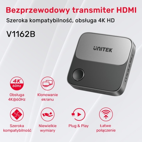Unitek V1162B01 Bezprzewodowy transmiter HDMI 4K 60Hz kompaktowy