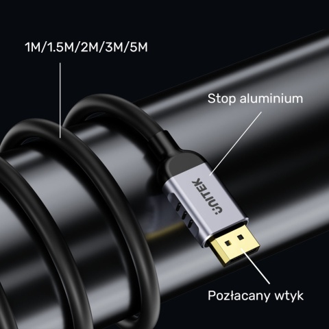 Unitek kabel DisplayPort 1.4 1m 8K 60Hz 4K 240Hz HDR DSC 32Gbps solidny