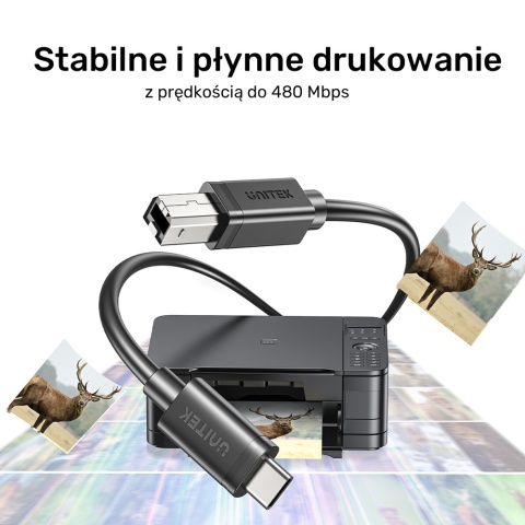 Unitek kabel USB C na USB B 2.0 1m czarny do drukarki solidny